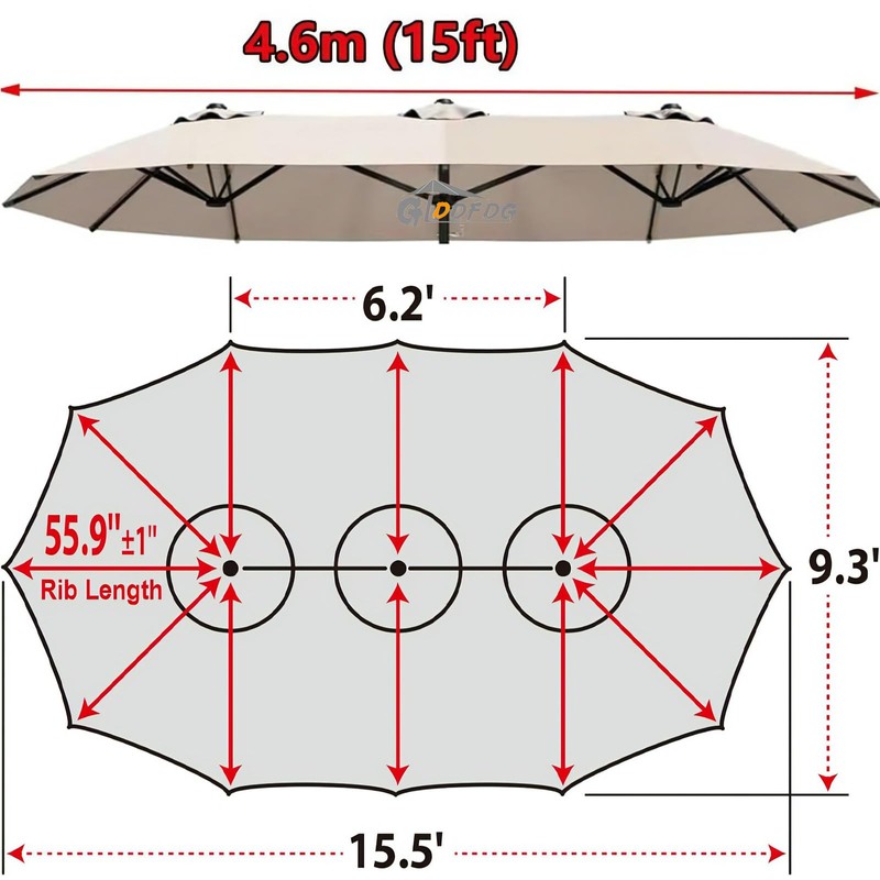 GLDDFDG Patio Umbrella Replacement Canopy 12 Ribs for 15'X9' Double