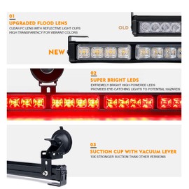Xprite 31.5 Inch LED Traffic Advisor Strobe Light Bar, 21 Flashing Patterns w/Suction Cup Mount, Windshield Deck Emergency Warning Light Bar for Firefighter Ambulance Vehicles Trucks SUV -White Red