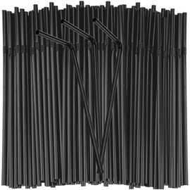 Flexible Plastic Straws, 100 Pcs Black Disposable Bendy Straws for Parties Bar Beverage Shops Hot Drinks