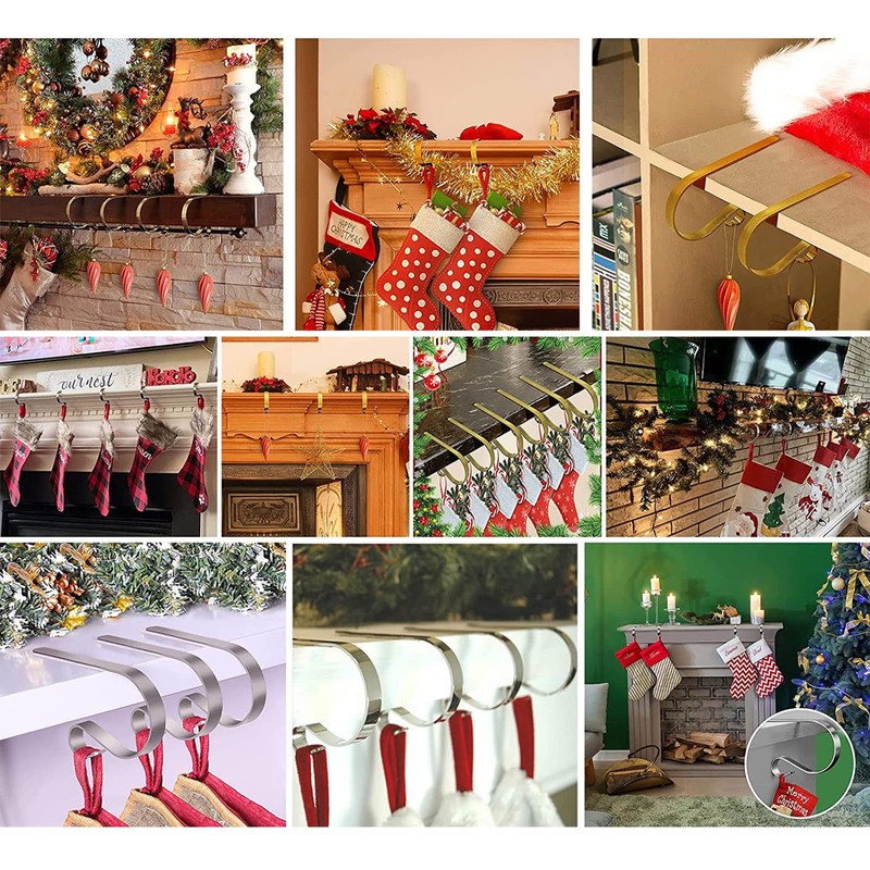 Christmas Stocking Hooks for Fireplace,Stocking Holders for Mantle, 4 Pack