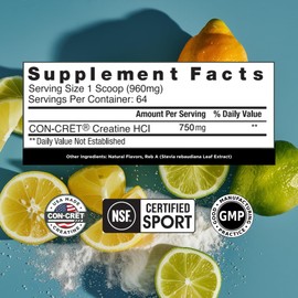 CON-CRET CON-CRET Creatine HCl Powder | Muscle, Cognitive, Cellular Energy Support | No Bloating or Cramps | USA Made & NSF Certified | Lemon Lime (64 Serving)