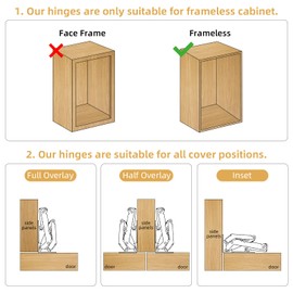Furniware 2 Pair 170 Degree Frameless Soft Close Cabinet Hinges, Heavy Duty Hidden Hydraulic Lazy Susan Hinges Concealed for Corner Cabinet, Crawlspace Trap Door, Wardrobe(No Cup Grooving)