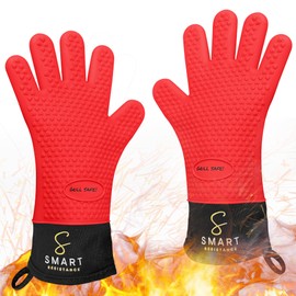 Heat Resistant Silicone Oven Gloves – 425°F Protection, Non-Slip Cooking Mitts for Baking, Grilling, BBQ & Kitchen Use – Waterproof & Easy to Clean – Smart Resistance (Red)