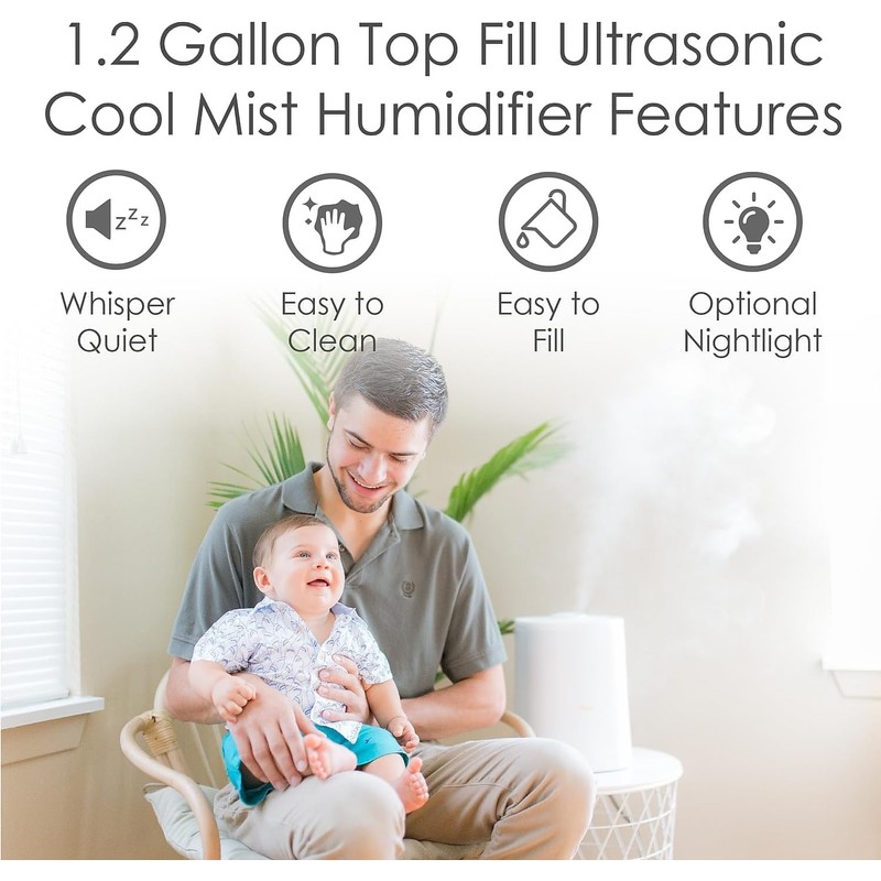 Crane Top Fill Ultrasonic Cool Mist Humidifier for Bedroom and