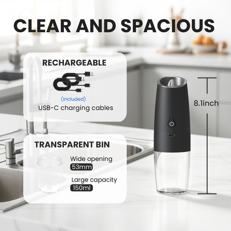 UNNEES Rechargeable Electric Salt And Pepper Grinder Set, 2 Pcs