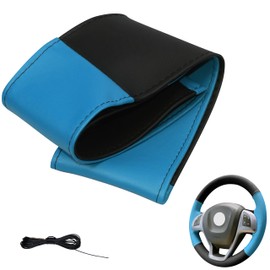 Generisch Lenkradbezug 4 Teilig Auto Lenkradhülle zum schnüren Nähen M5 Schwarz Hellblau Universalgrösse 37-39 cm