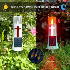 Lilonzon Waterproof Outdoor Solar Powered Flameless Candle LED Light Cross Grave Decoration Cemetery Light Blessed Candles for Home Memorial Decoration,Yard (1PACK)