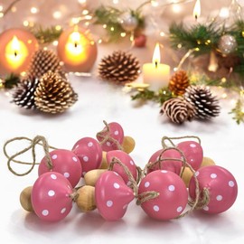 MIJOMA Set of 10 Christmas Tree Pendants Wooden Mushroom Toadstool Design 4 x 5 cm ─ Vintage Wooden Decoration in Red, Grey & Pink for Advent Wreath & Christmas Tree (Pink)