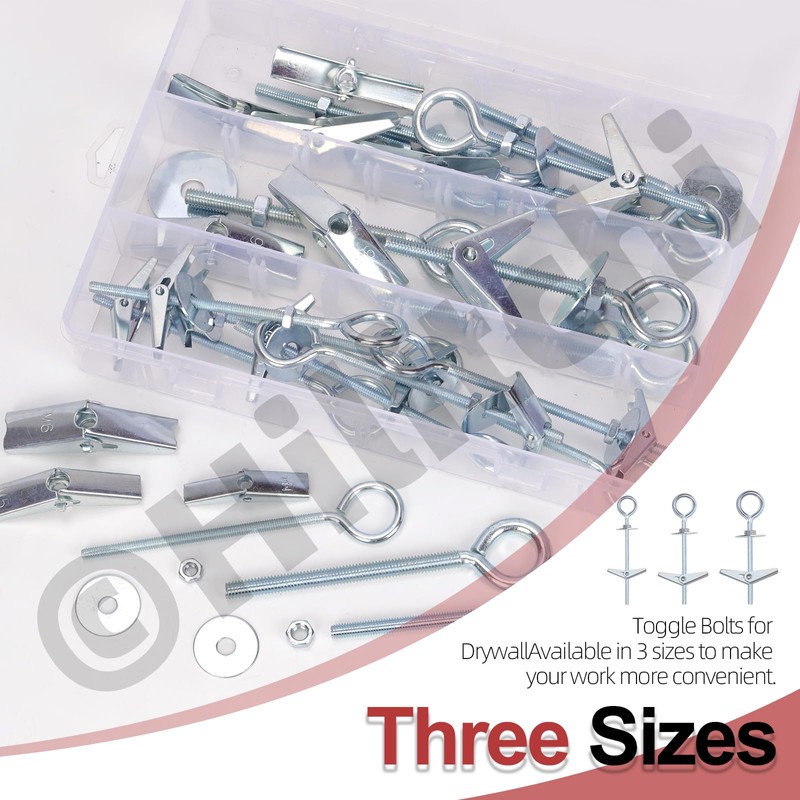 Hilitchi 18Pcs 3 Sizes O-Shaped Toggle Bolts and Wing Nut