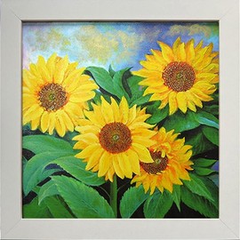 EOOPLUS Sunflower Figure, Toilet Feng Shui Picture, Picture of Good Luck Picture, Framed, Yellow, 9.1 x 9.1 inches (23 x 23 cm), 5 Pieces, Good Luck Power, Luck Fortune, Wall Hanging, Decoration,