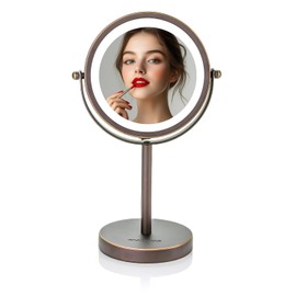 Ovente MLT60ABZ1X7X Espejo de Tocador Iluminado 7X 360° Doble Cara Bronce