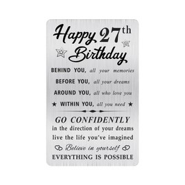 MOQIYXL Happy 27th Birthday Card for Men Women, Small Engraved Wallet Card for 27 Year Old Birthday Gifts