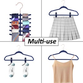 VECELO Premium Velvet Clothes Hangers Suit Heavy Duty (60 Pack)-Non Slip & Space-Saving with 8 Finger Clips & Tie Rack Excellent for Men and Women,Blue