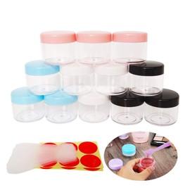 Wopanxye 12pcs 20 Gram 20ml Travel Sample Jars, Small Cosmetic Empty Container, Plastic Round Pot Screw-up Cap Lid, Tiny 20g Bottle for Makeup Eye Shadow Nails Cream Glitters Lip Moisturizer Lipsalve