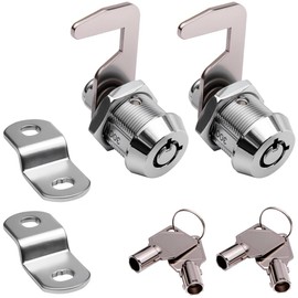 Toolbox Lock Tubular Cam Replacement Lock Hook Cam Keyed Alike (5/8 Inch, Chrome Finish, 2 Pack)