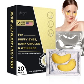 Máscara de Ojos, Parches para Ojos de 20 Pares, Máscaras de Colágeno de 24K en Polvo de Oro, Elimina Bolsas, Antienvejecimiento, Reducir Círculos...  
