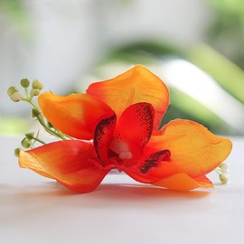 Fangsen Elegant Orchid Lily Floral Hair Clip Perfect for Wedding Hair Accessories Floral Hair Accessories Stunning Bridal Hairpieces silvery (Orange)