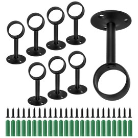 Jiozermi 8 Pcs 1 1-1/4 Inch Ceiling Mount Curtain Rod Bracket, Flange Closet Rod Holder, Heavy Duty Stainless Steel Shower Curtain Rod Socket, Closet Rod End Supports, Matte Black