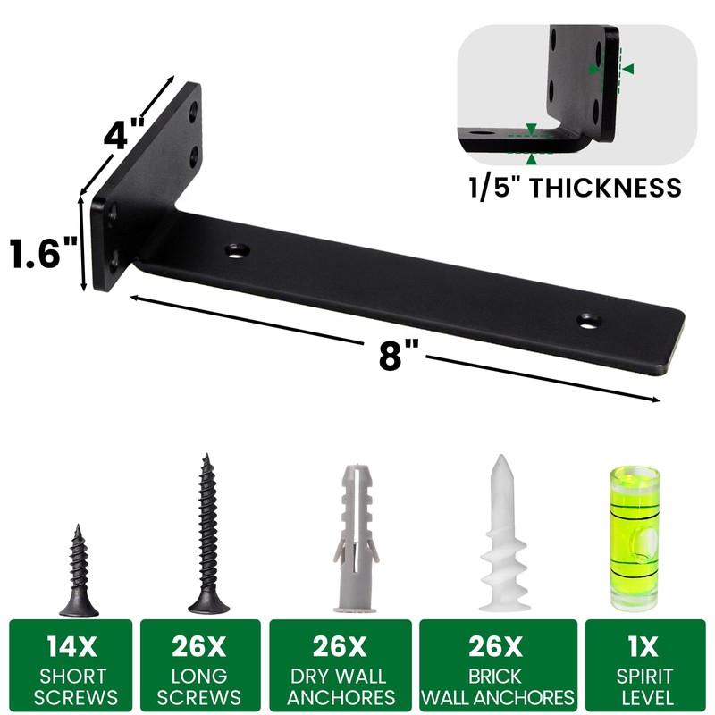 CONNOO 6 Pack Heavy Duty Thick Shelf L Brackets, 8