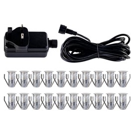 firstchoicelighting Set of 20-15mm LED Decking Plinth Ground Light Kit, Stainless Steel, Warm White 3000K, IP67 Waterproof Recessed Outdoor Garden Bathroom Kitchen