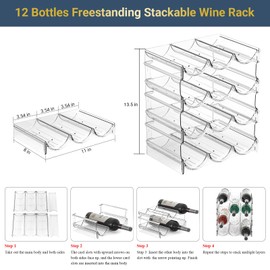 Plastic Water Bottle Organizer and Wine Rack Storage Holder,4 Tier 12 Containers Stackable Free-Standing Bottle Storage Rack for Kitchen Countertops, Table Top, Pantry, Bars, Cabinets, Fridge - Clear