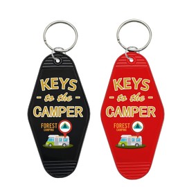 2 Pack Keys to The Camper Keychain, Retro Key Tag for Camper Car Van, Key Lable Rings for Rvs,Gifts for Camper Car Owners (Red &Black)
