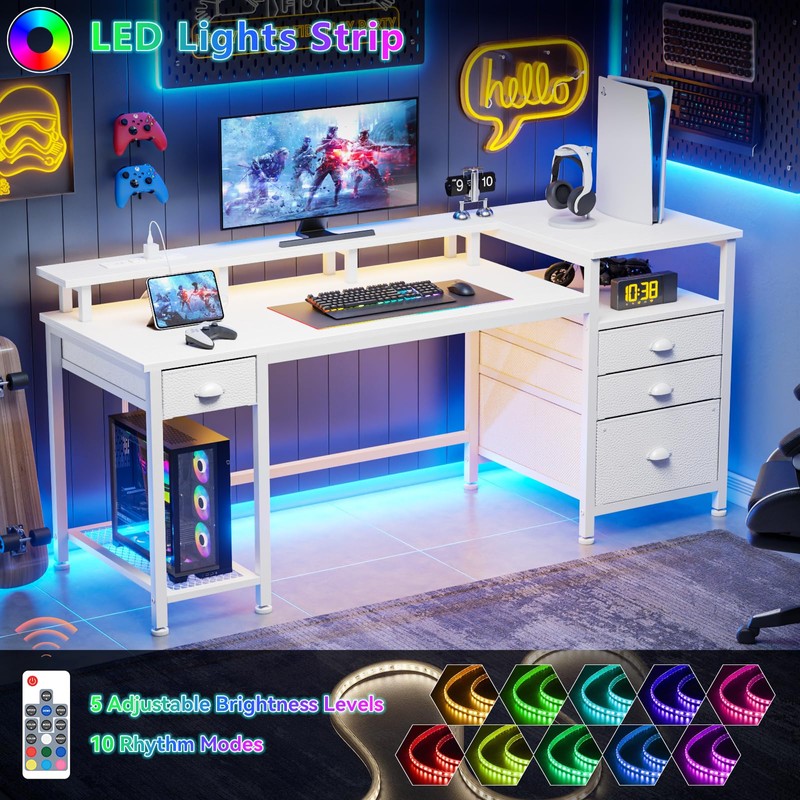 Furologee 60" White Office Computer Desk with 4 Drawers,Gaming Desk