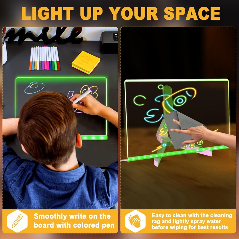 YUYIUS LED Acrylic Message Board, Light Up Acrylic Dry Erase
