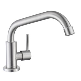 ONECE Kitchen Tap Cold Water Tap Kitchen Cold Water Tap with 360° Swivelling Cold Water Tap Brushed Stainless Steel with Connection Hose Matt