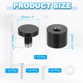 PATIKIL 1" x 1" Standoff Screws, 12 Pack Stainless Steel Wall Mount Sign Standoffs Mounting Hardware Advertising Nail for Hanging Acrylic Picture Frame, Black