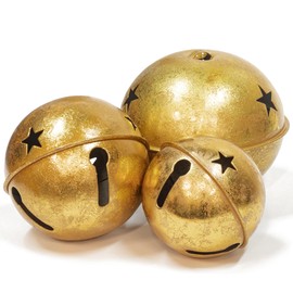 KI Store Oversized Jingle Bells Set of 3 Gold Metal Bells 15cm 12cm 10cm for Christmas Decorations Xmas Tree Garland Wreath Decor