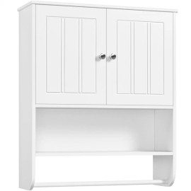 Topeakmart Bathroom Wall Cabinet with Towel Bar and Adjustable Shelf for Living Room