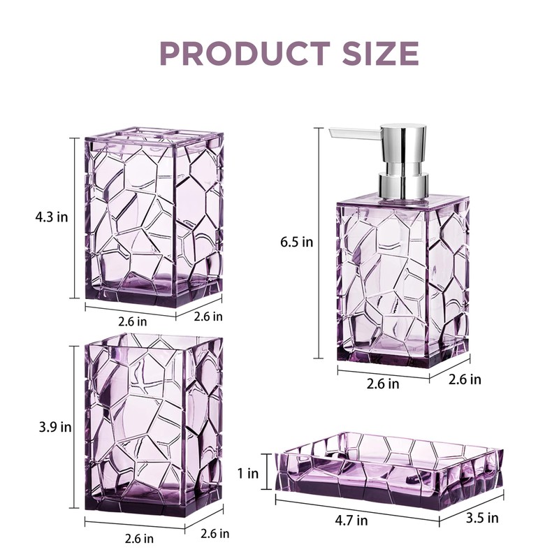 HBlife Bathroom Accessories Set, Lavender Purple Acrylic Bathroom Counter Set