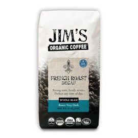 Jim’s Organic Coffee – French Roast Decaf: Whole Bean Dark Roast (11oz) -100% Arabica Coffee Beans - USDA Organic – Kosher – Swiss Water Process Decaffeinated Coffee Beans