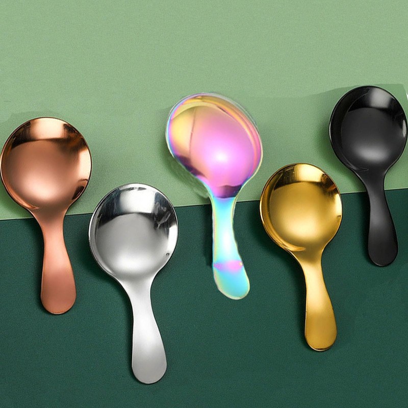 6 Pcs Stainless Steel Short Handle Thickened Small Round Spoons