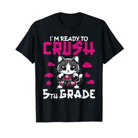 Ready to Crush 5th Grade Back To School Cat Kimono Girls T-Shirt