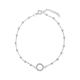 Silverly 925 Sterling Silver Beaded Open Circle Satellite Chain Anklet for Women - Adjustable Dainty Ball Bead Ankle Bracelet - Hypoallergenic Geometric Jewellery - Minimalist Anklet for Everyday Wear