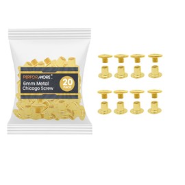 20 Pack of Chicago Screw Post Binding Screws, 6mm Brass Plated Metal Screw Posts for Scrapbooking, Photo Albums, Binding Leather Repair