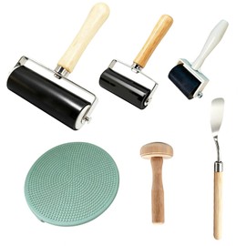 6 Pcs Brayer Roller Set for Crafts, Roller and Ink Rollers Tool Kit with Scraper, Mushroom Brayer, Malian, 3.5cm/6cm/10cm Lino Rollers for Printmaking, Block Printing and DIY Art