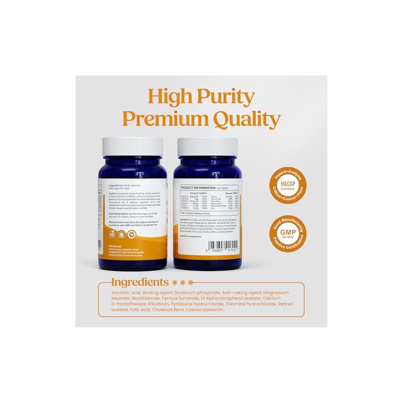 Multivitamin & Iron Tablets – Daily Vitamins & Minerals Supplement