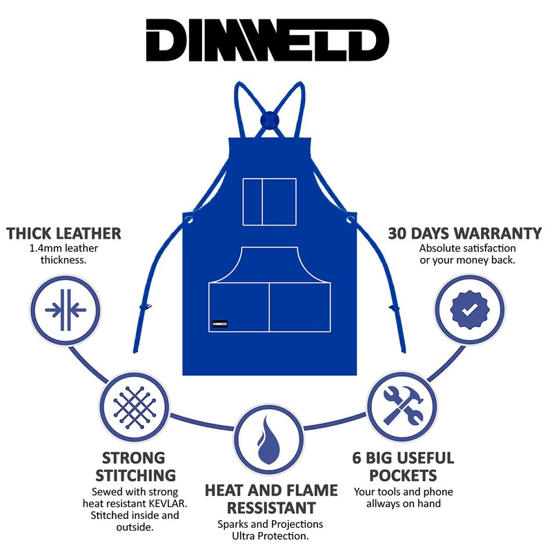 DIMWELD Leather Welding Apron With 6 pockets for men. Heavy