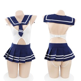 QNCLO - overol sexy para mujer, diseño de anime, para mujer (azul y blanco)