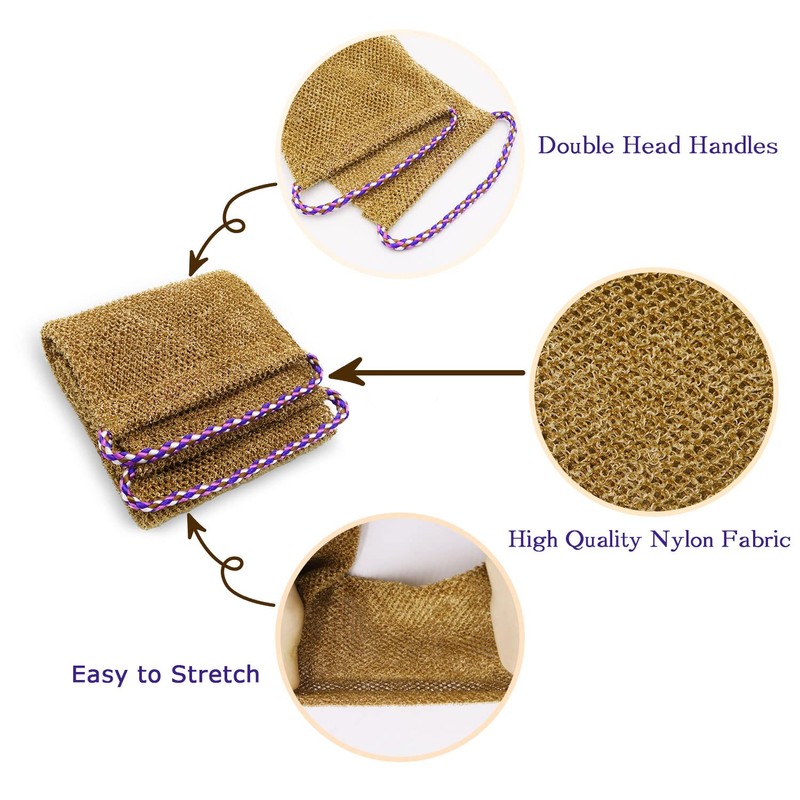 Pinkiou 3 Pieces Shower Sponge with Handle, African Exfoliating Net