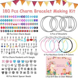 180 count DIY Charm Bracelet Making Kit for Girls 8-12,  Making Kit for Girls with Bracelet Making Beads, Snake Chains for Girls Christmas , Arts and Crafts