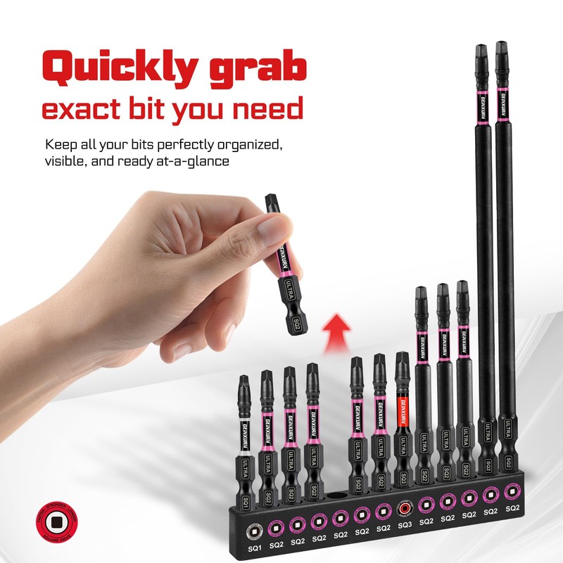Geinxurn 13pcs 2” 3” 6” Impact #1#2#3 Square Screwdriver Bits