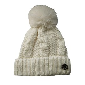 OgLuxe Women Ladies Chunky Knitted Winter Fluffy Fleece Lining 2 in 1 Beanie with Bobble Pom Pom Snow flake Hat Cream