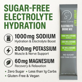 Electrolyte Drink Mix Hydration Packets: 1000mg Sodium, Potassium & Magnesium Citrus Salt Hydrating Powder, Zero Sugar - 30 Lemon Lime Electrolyte Powder Packets, For Rehydration or Dehydration Relief