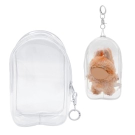 Limmoz Protective Case for Plush Doll, Clear PVC Plastic Display Bag with Keychain, Waterproof Zipper Storage Pouch Cover, Portable Carrying Case Organizer for Figure Blind Box Collectible Toy
