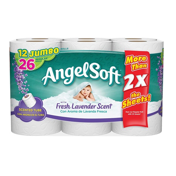 Angel Soft Toilet Paper with Fresh Lavender Scent, 12 Jumbo Rolls, Bath Tissue (1)