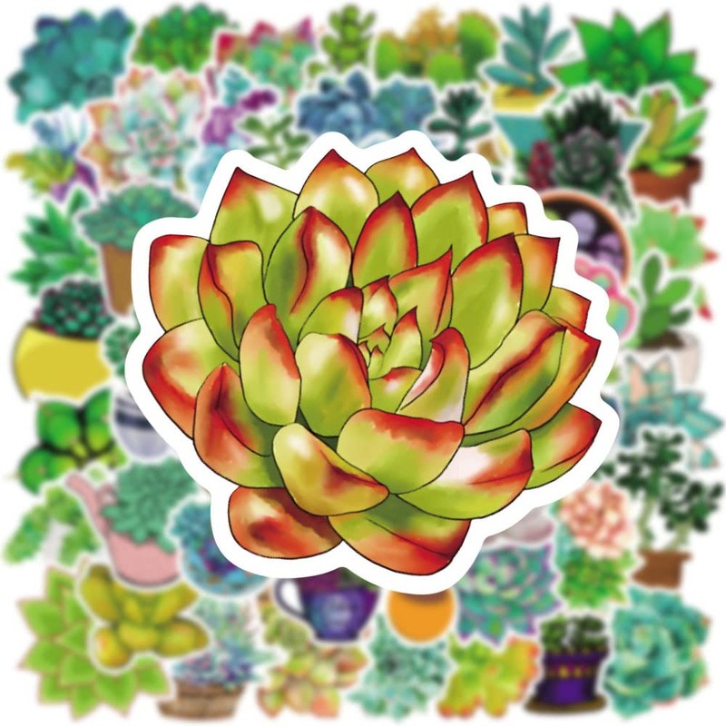 Succulent Plants Stickers 50 Pcs Waterproof Cute Green Plants Decals